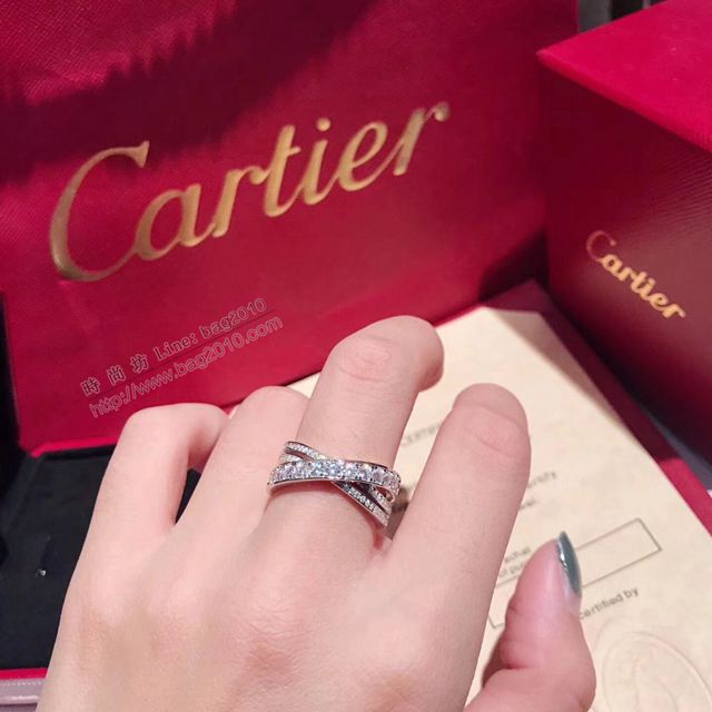Cartier飾品 卡地亞雙層交叉戒指 925純銀微鑲高碳鑽 時尚經典百搭  zgk1217